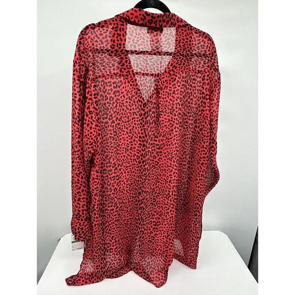 NWT Michael Kors MM29320 Sea Coral Sheer Leopard Button-Front Dress - Picture 4 of 8